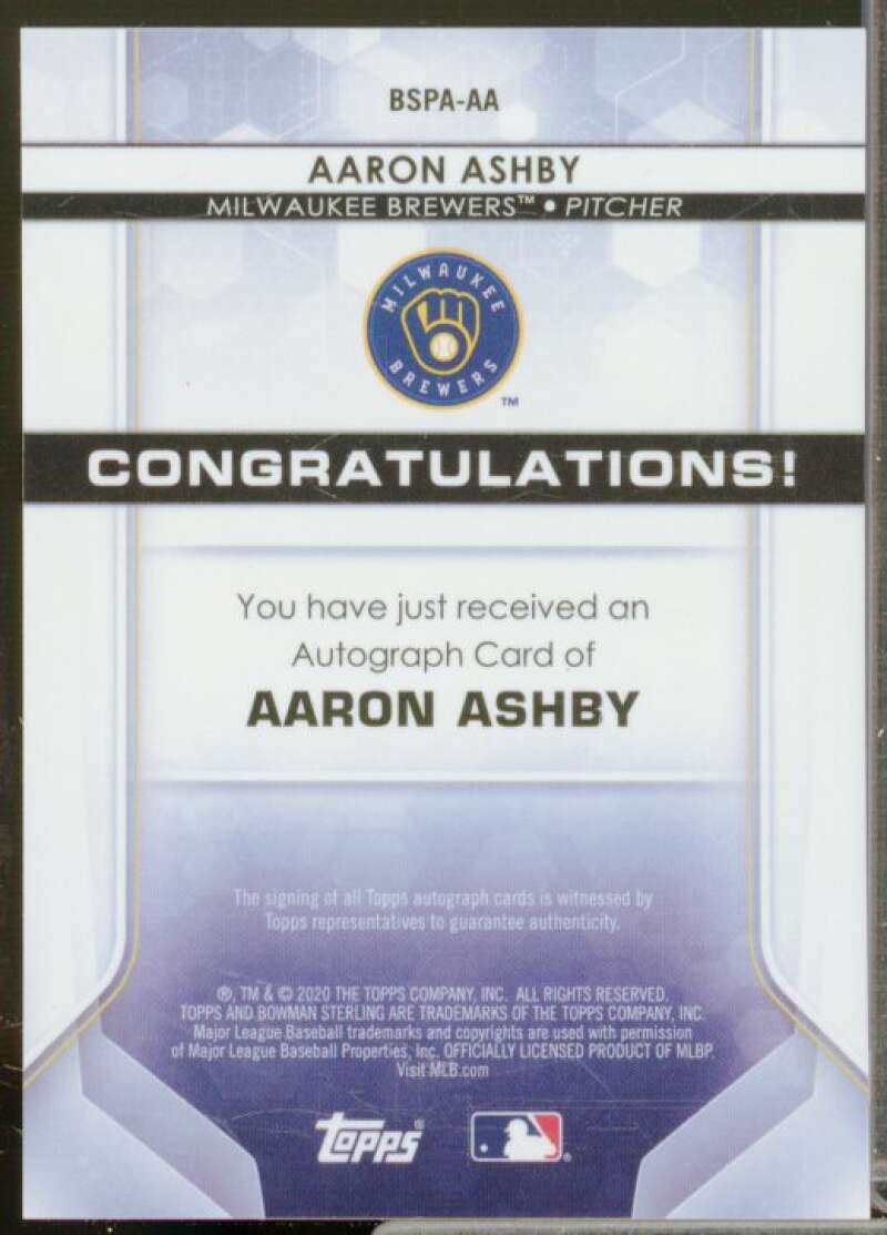 Aaron Ashby Rookie Card 2020 Bowman Sterling Prospect Autographs #BSPAAA  Image 2