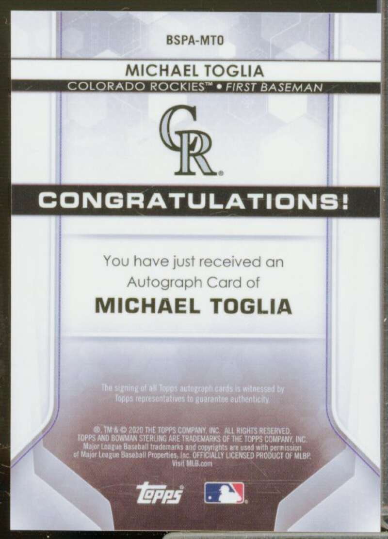 Michael Toglia Rookie Card 2020 Bowman Sterling Prospect Autographs #BSPAMTO  Image 2