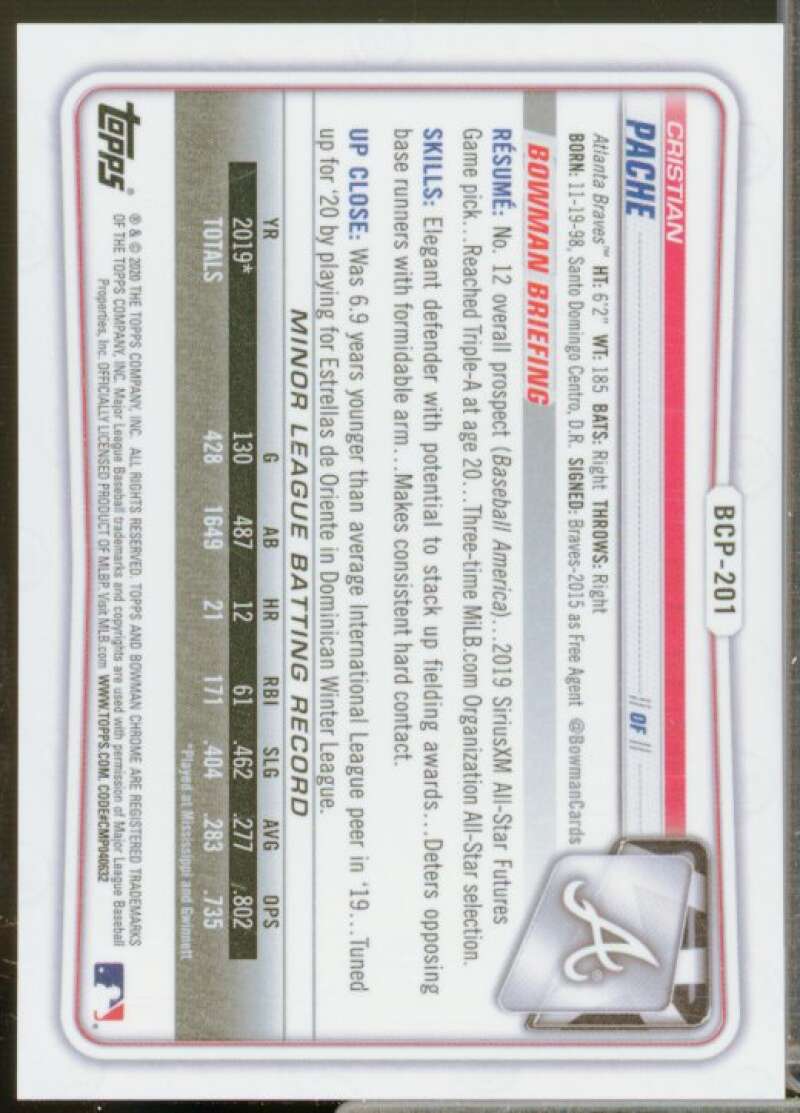 Cristian Pache 2020 Bowman Chrome Prospects Purple Shimmer Refractors #BCP201  Image 2