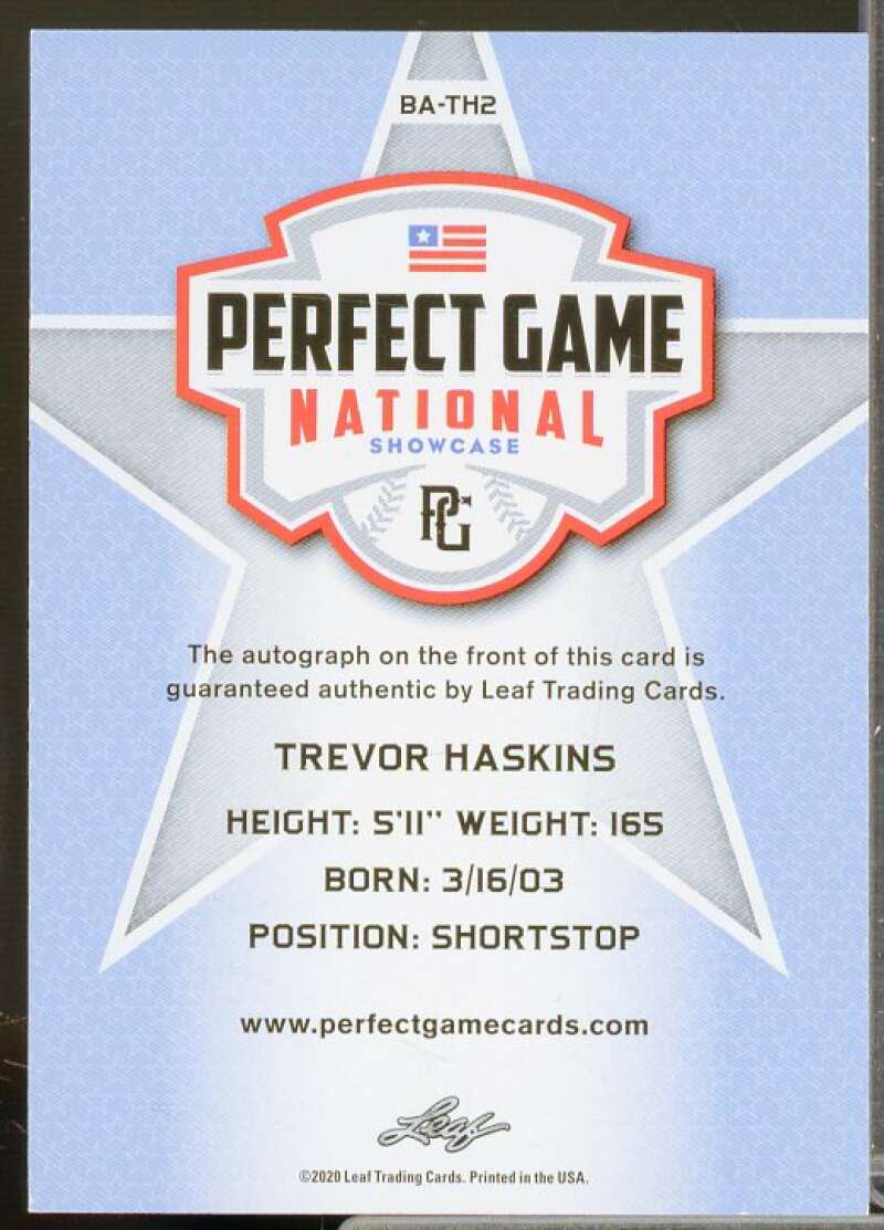 Trevor Haskins 2020 Leaf Perfect Game National Showcase Autograph Yellow #BATH2  Image 2