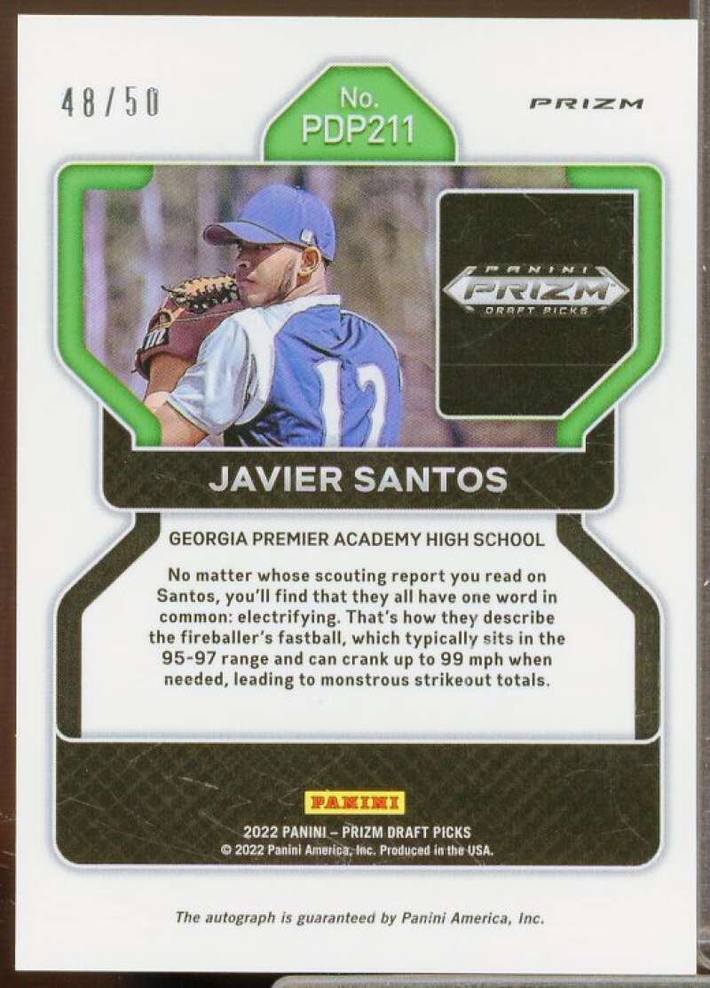 Javier Santos 2022 Panini Prizm Draft Picks Base Autographs Prizms Red #211  Image 2