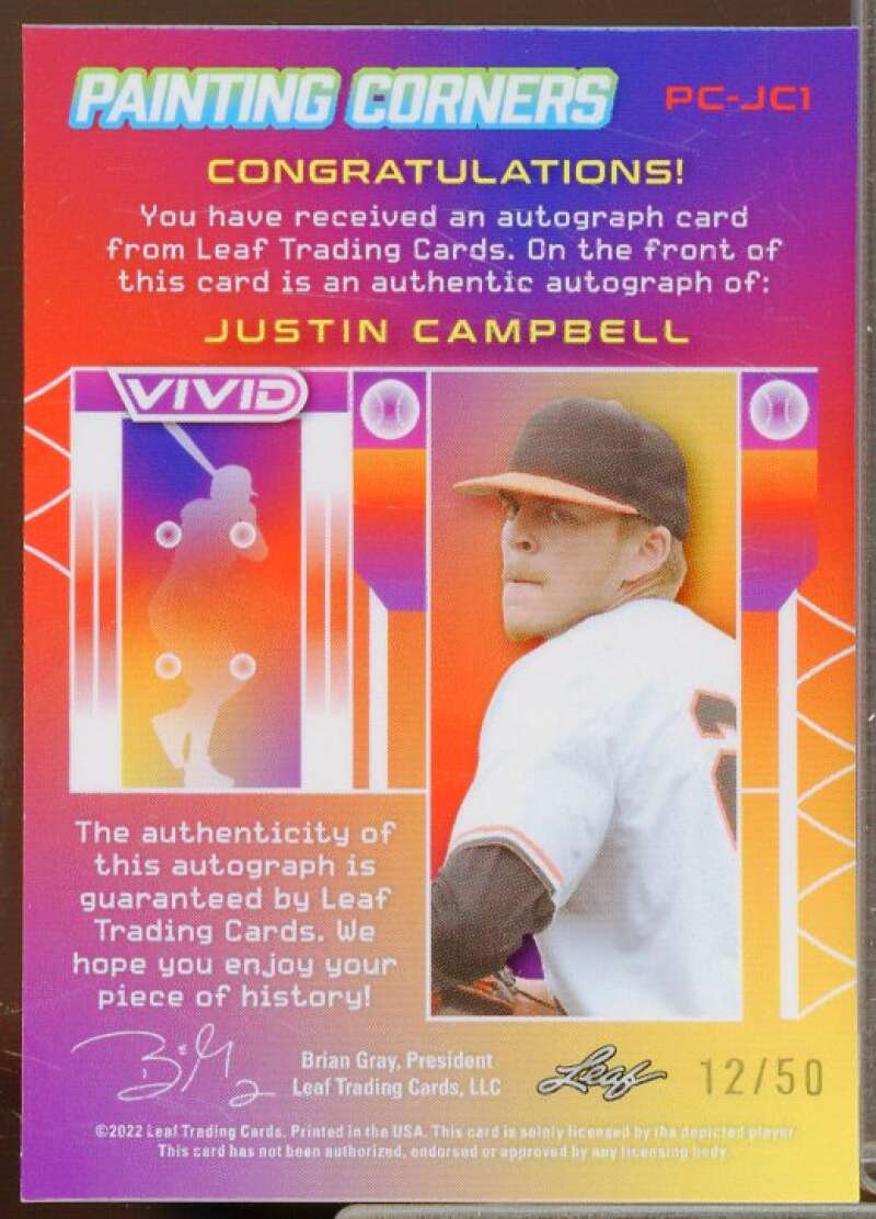 Justin Campbell Rookie Card 2022 Leaf Vivid Painting Corners Yellow #PCJC1  Image 2