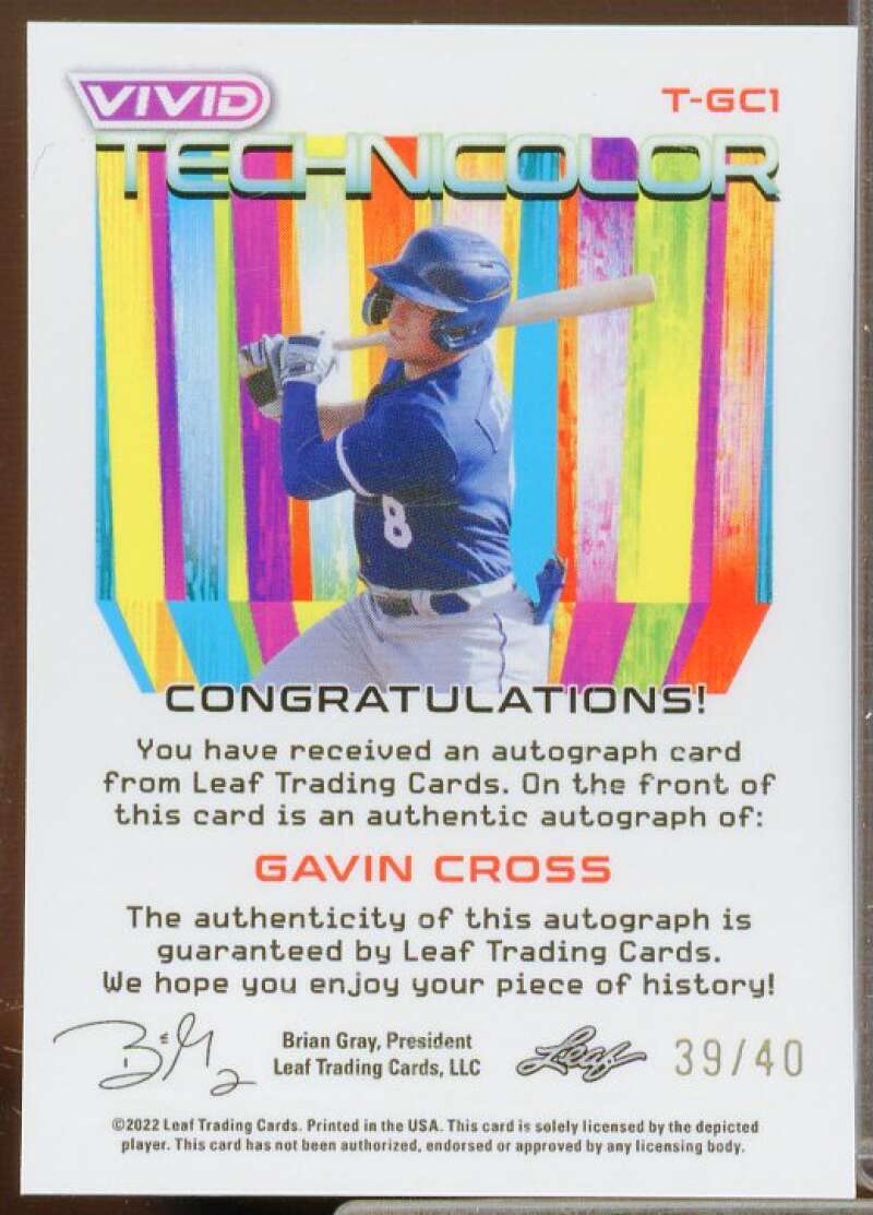 Gavin Cross Rookie Card 2022 Leaf Vivid Technicolor Gray #TGC1  Image 2