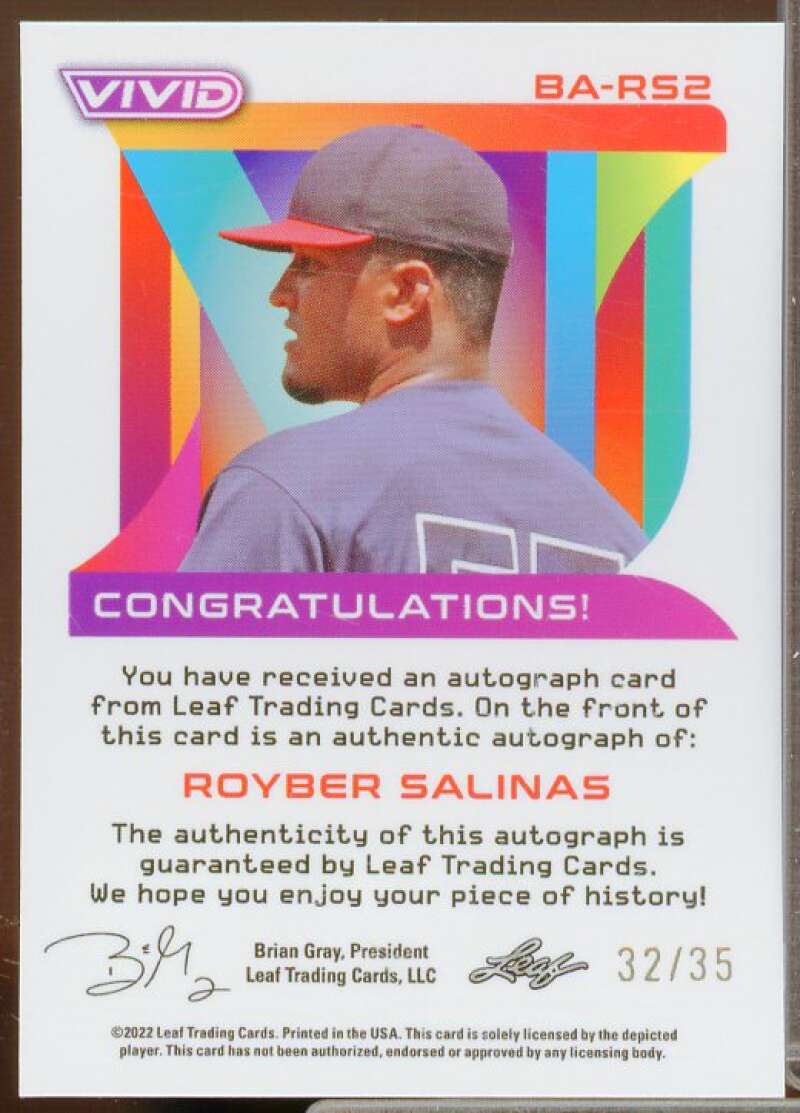 Royber Salinas Rookie Card 2022 Leaf Vivid Red #BARS2  Image 2