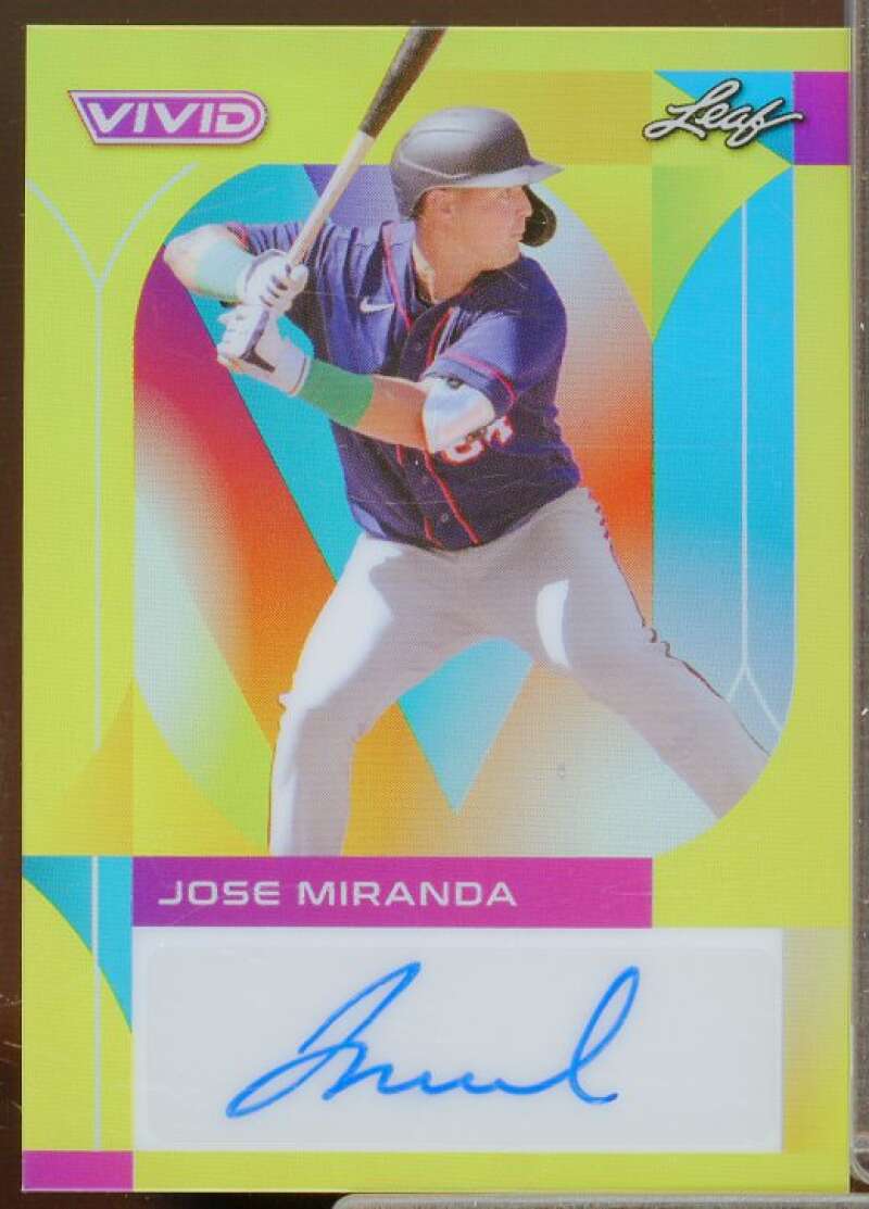 Jose Miranda Rookie Card 2022 Leaf Vivid Yellow #BAJM3  Image 1