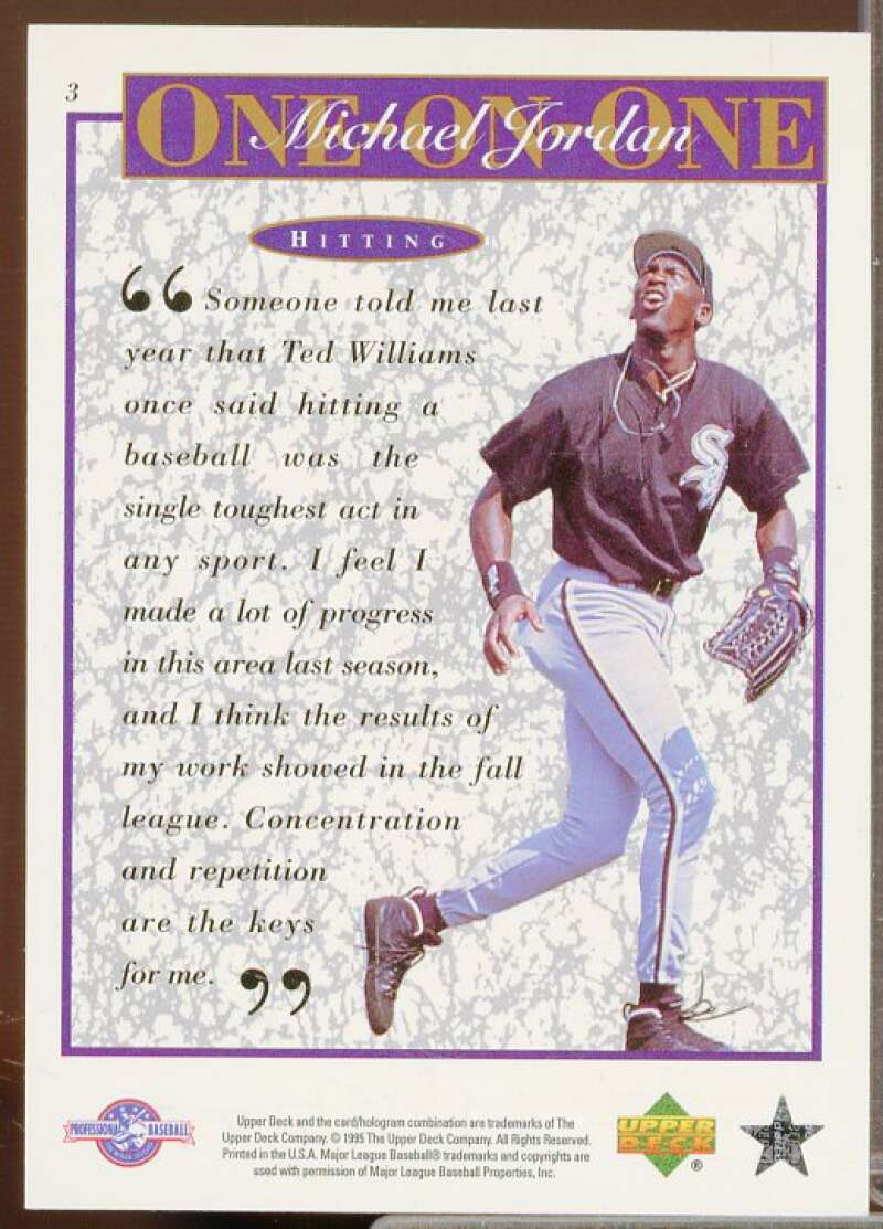 Michael Jordan/Hitting Card 1995 Upper Deck Minors Michael Jordan One On One #3  Image 2