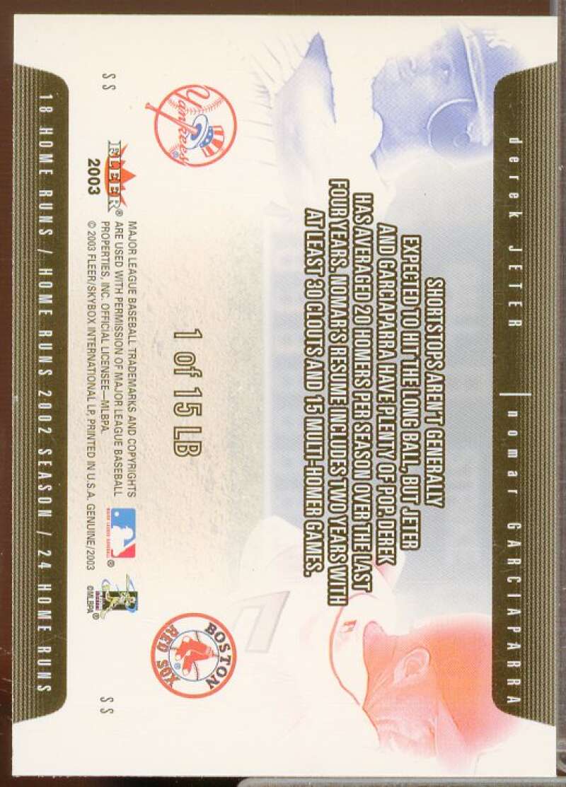 D.Jeter/N.Garciaparra Card 2003 Fleer Genuine Longball Threats #1  Image 2