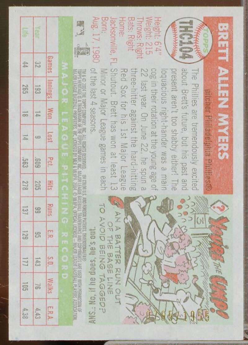 Brett Myers Card 2004 Topps Heritage Chrome #THC104  Image 2