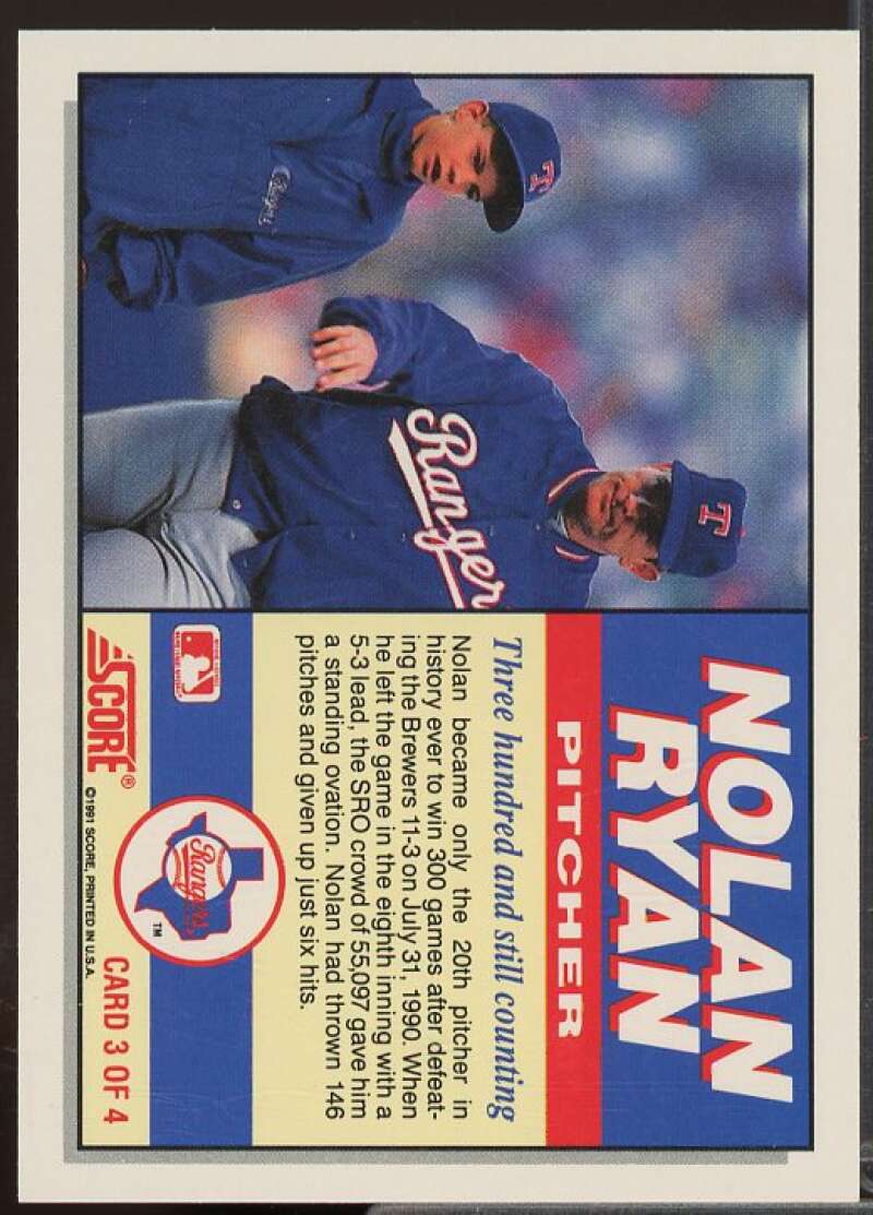 Nolan Ryan HOR/300th Career Victory Card 1991 Score Ryan Life and Times #3  Image 2