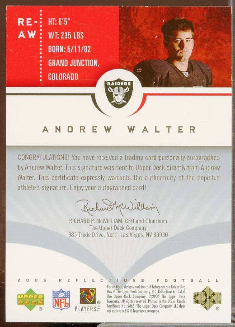 Andrew Walter Rookie 2005 Reflections Rookie Exclusives Autographs Red #REAW  Image 2