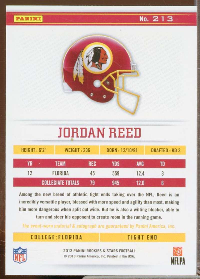 Jordan Reed 2013 Rookies and Stars Longevity Rookie Jersey Autographs Ruby #213  Image 2