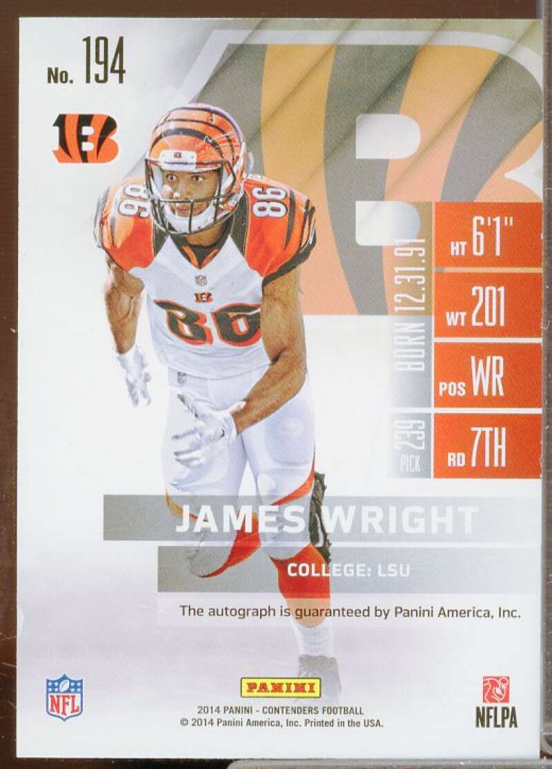 James Wright AU Rookie Card 2014 Panini Contenders Championship Ticket #194A  Image 2