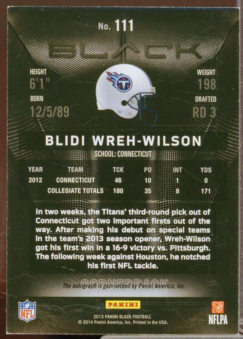 Blidi Wreh-Wilson/199 Rookie Card 2013 Panini Black Rookie Signatures #111  Image 2