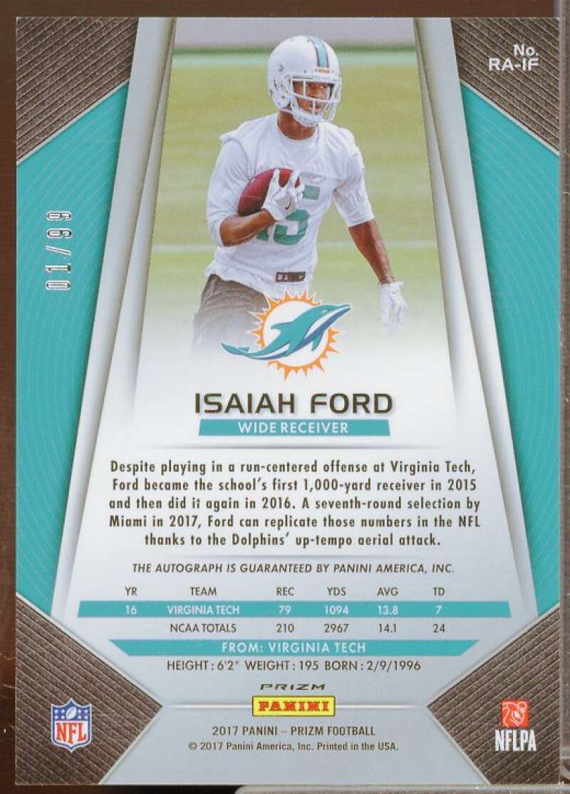 Isaiah Ford Rookie 2017 Panini Prizm Rookie Autographs Prizms Green Scope #RAIF  Image 2