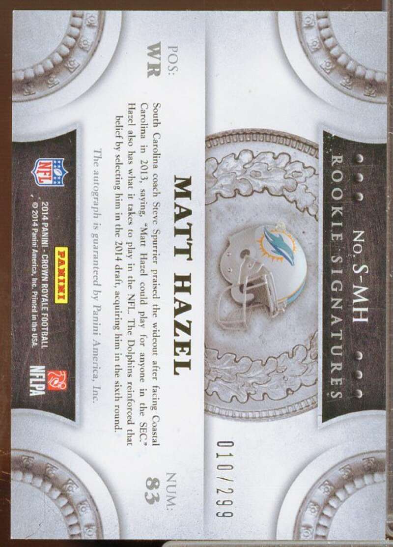 Matt Hazel/299 Rookie Card 2014 Crown Royale Rookie Signatures #SMH  Image 2