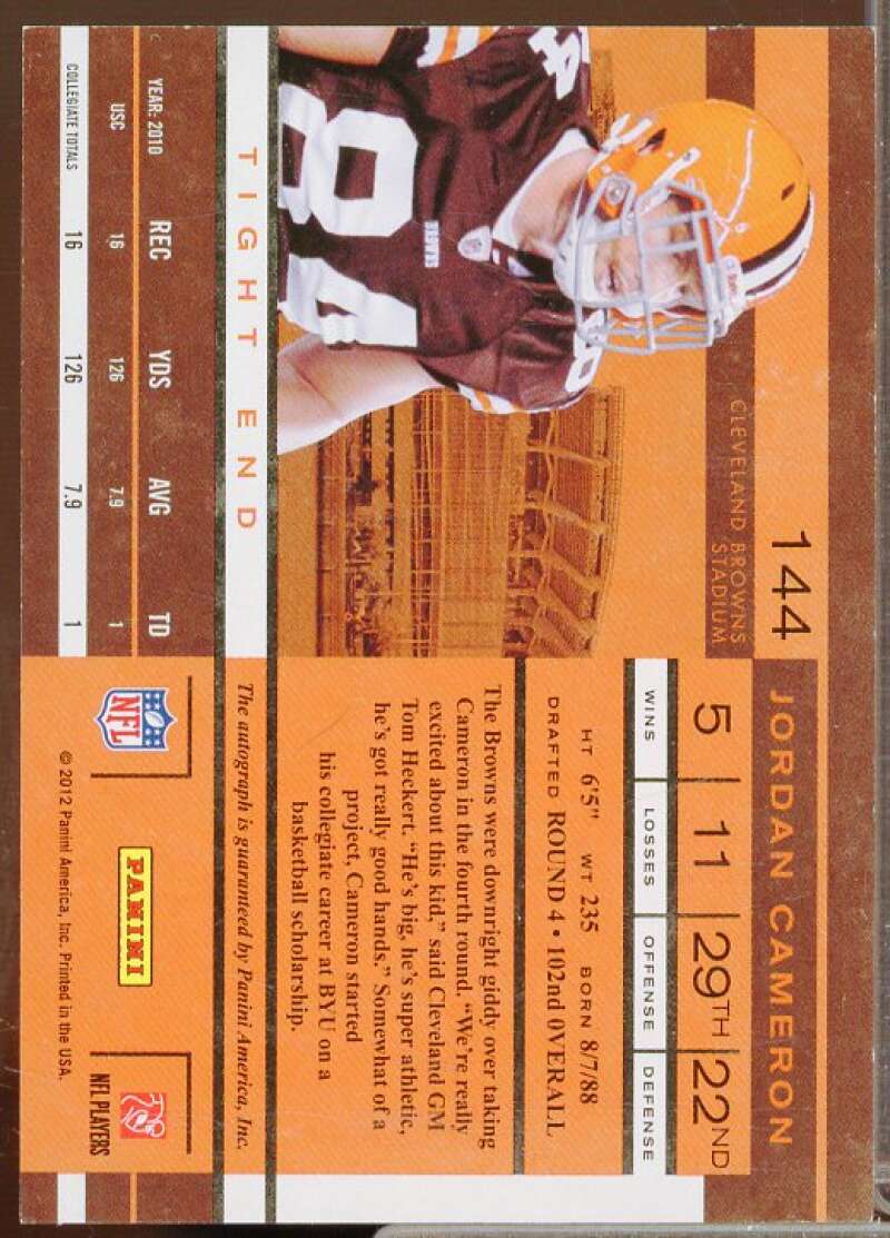 Jordan Cameron AU Rookie Card 2011 Playoff Contenders #144  Image 2