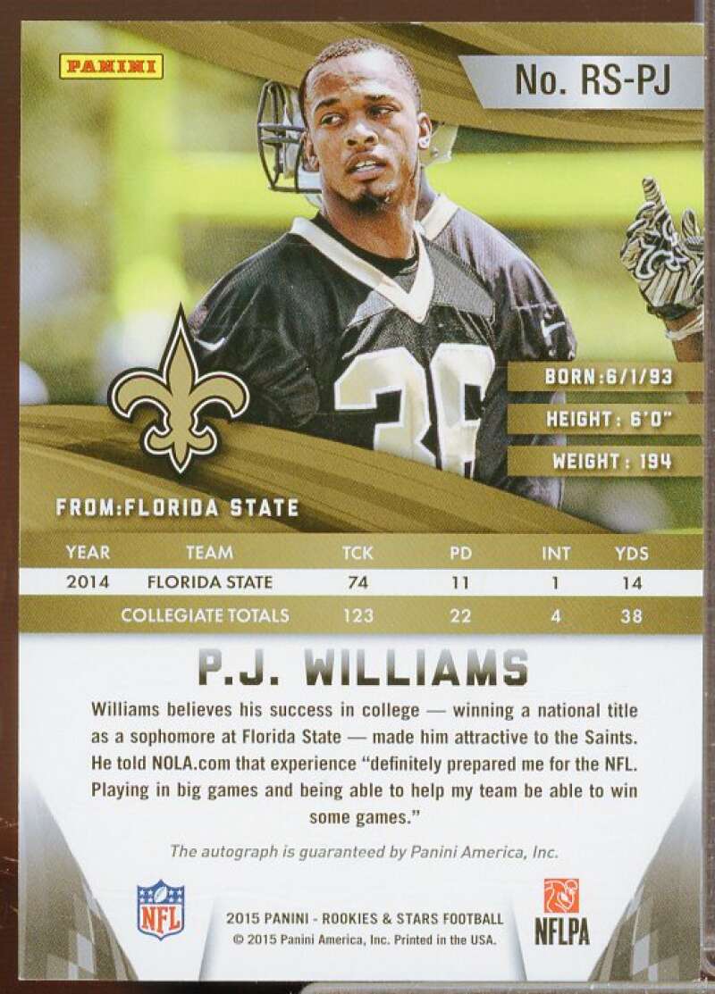 P.J. Williams/50 2015 Rookies Stars Longevity Rookie Signatures Team Logo #75  Image 2