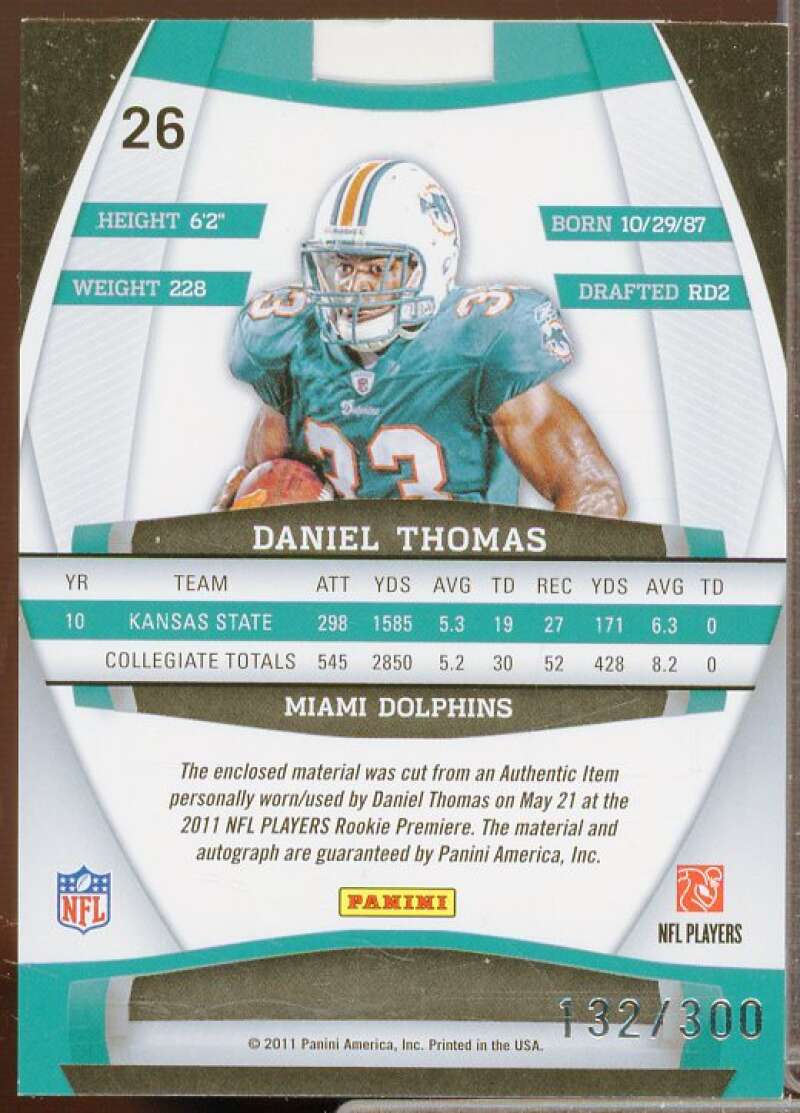 Daniel Thomas JSY AU/300 Rookie Card 2011 Panini Gridiron Gear #R26  Image 2