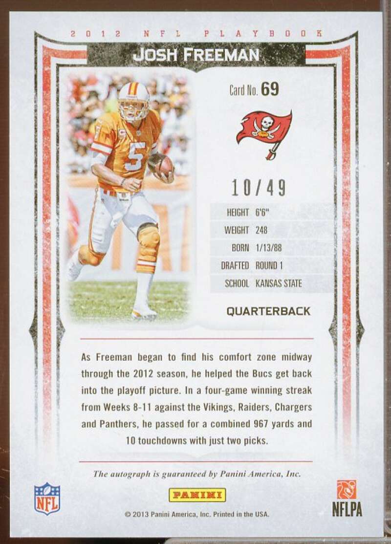 Josh Freeman AU/49 Rookie Card 2012 Panini Playbook #69  Image 2