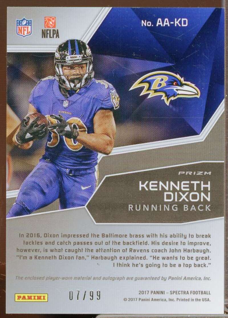 Kenneth Dixon/99 2017 Panini Spectra Attired Athletes Material Autographs #9  Image 2