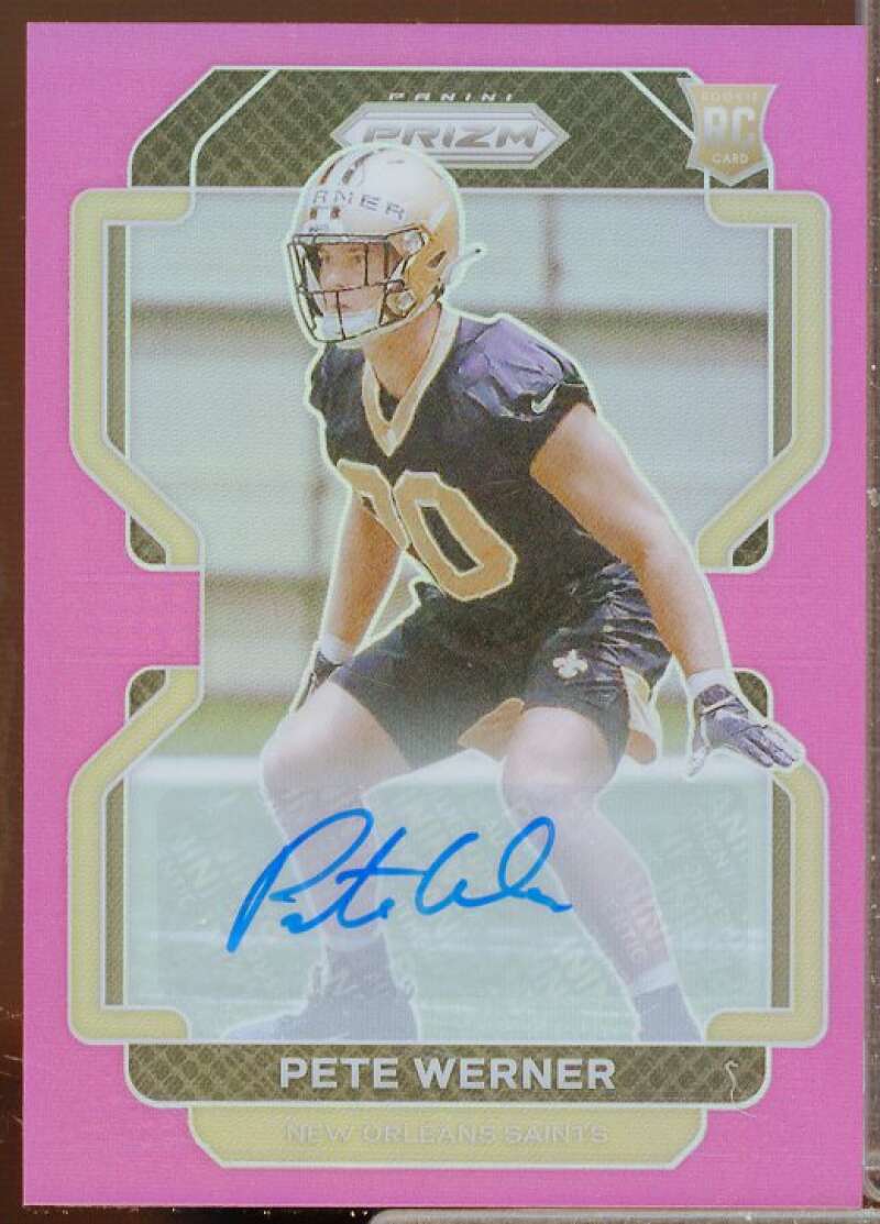 Pete Werner Rookie Card 2021 Panini Prizm Rookie Autographs Prizms Pink #391  Image 1