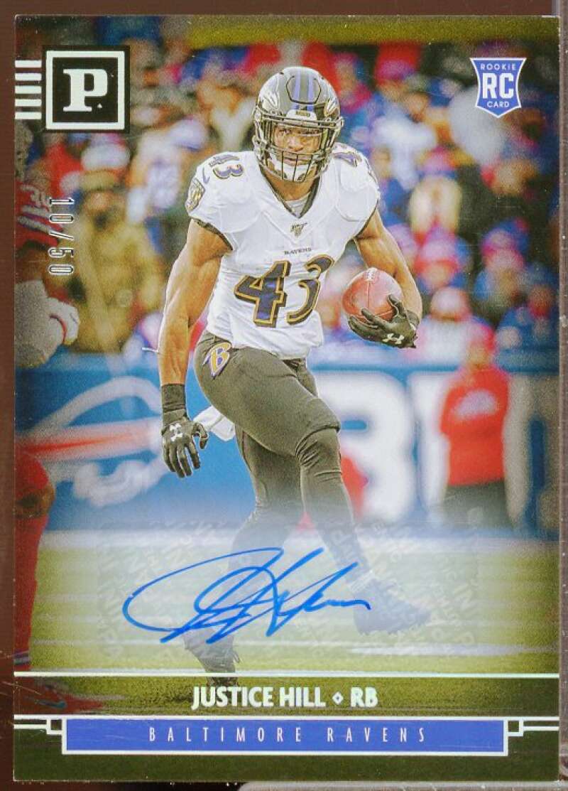 Justice Hill/50 Rookie Card 2019 Panini Signatures Holo Silver #31  Image 1