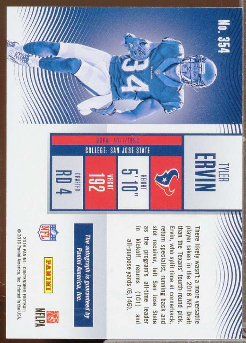 Tyler Ervin AU/199 Rookie Card 2016 Panini Contenders Playoff Ticket #354  Image 2