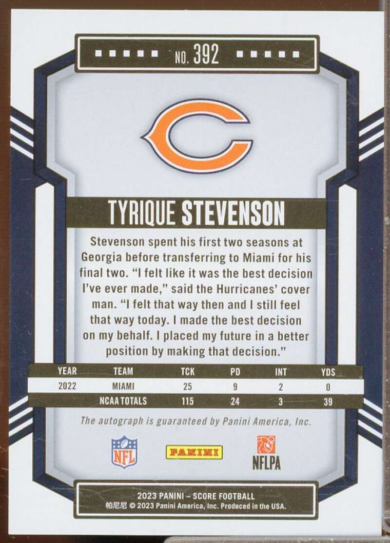 Tyrique Stevenson/50 Rookie Card 2023 Score Signatures Gold Zone #392  Image 2