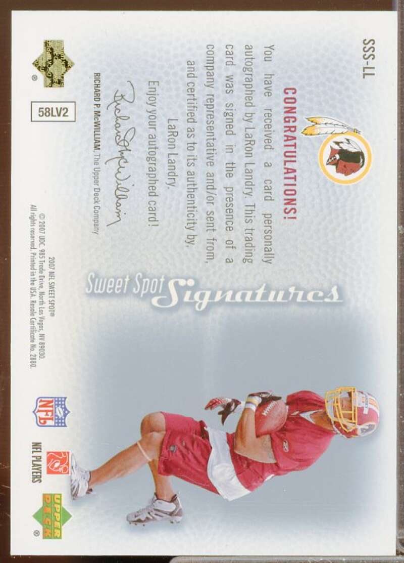 LaRon Landry Rookie Card 2007 Sweet Spot Signatures Silver 75 #LL  Image 2