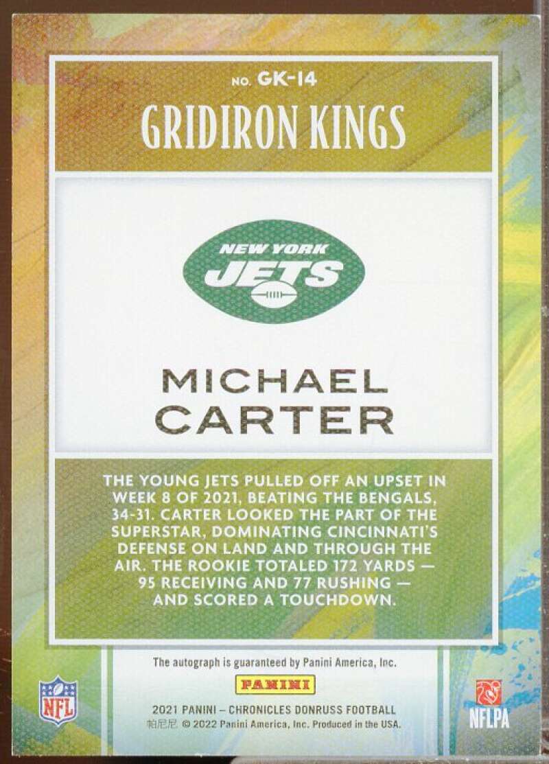 Michael Carter/99 Rookie 2021 Panini Chronicles Gridiron Kings Signatures #14  Image 2