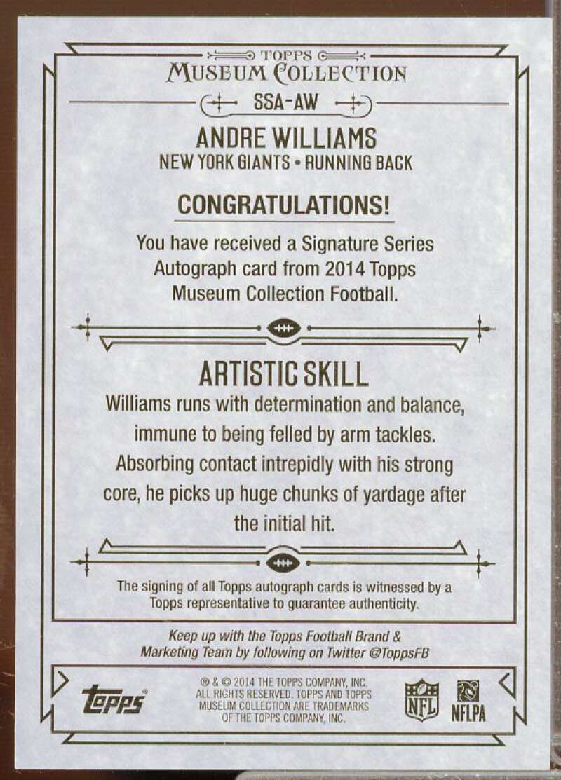 Andre Williams/350 2014 Topps Museum Collection Signature Series Auto #SSAAW  Image 2