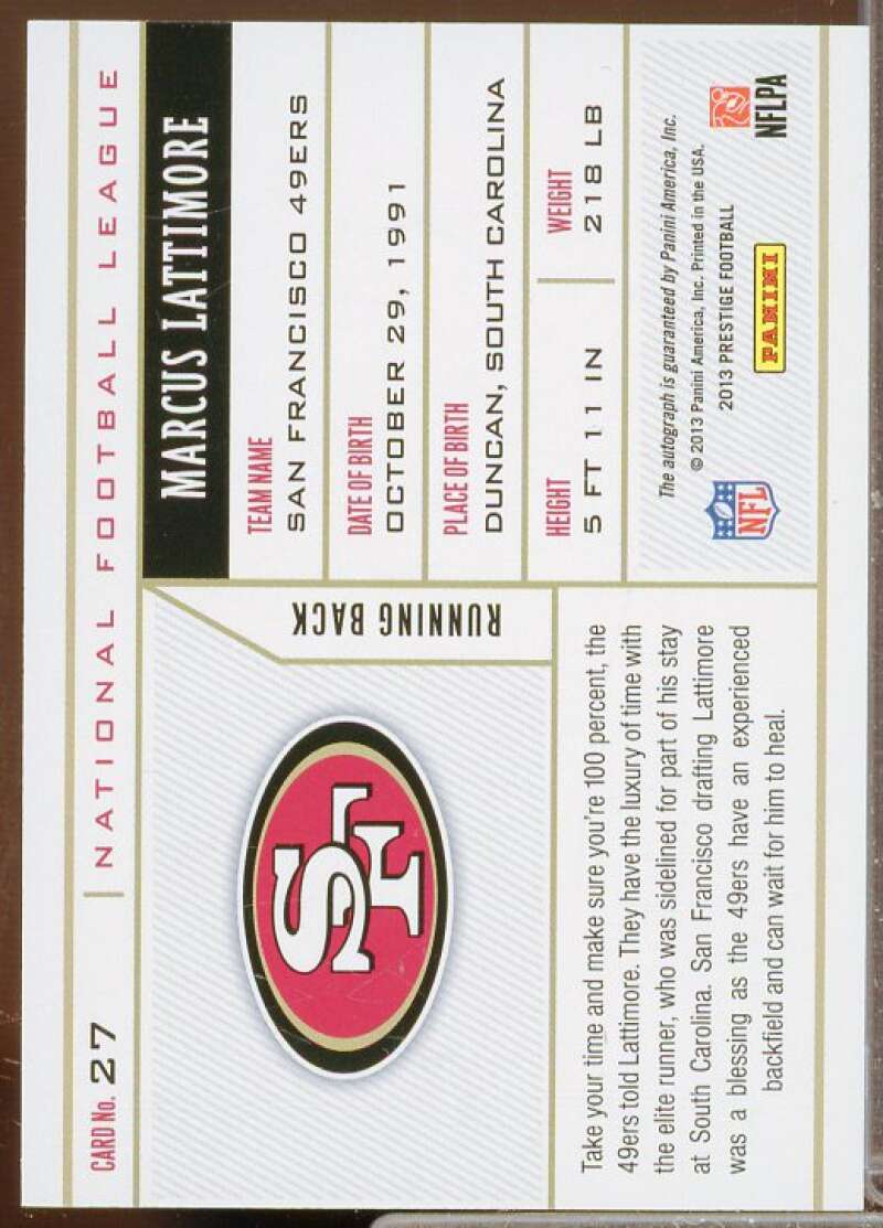 Marcus Lattimore Rookie Card 2013 Prestige NFL Draft Tickets Autographs #27  Image 2