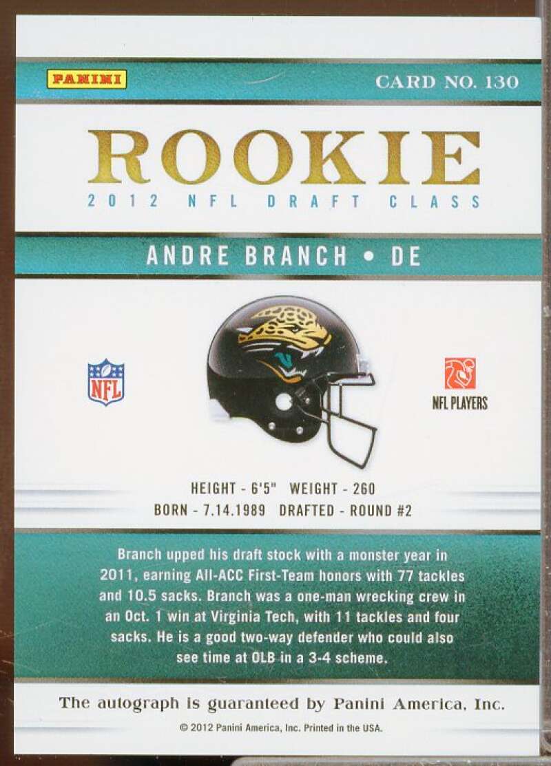 Andre Branch/599 Rookie Card 2012 Elite Turn of the Century Autographs #130  Image 2