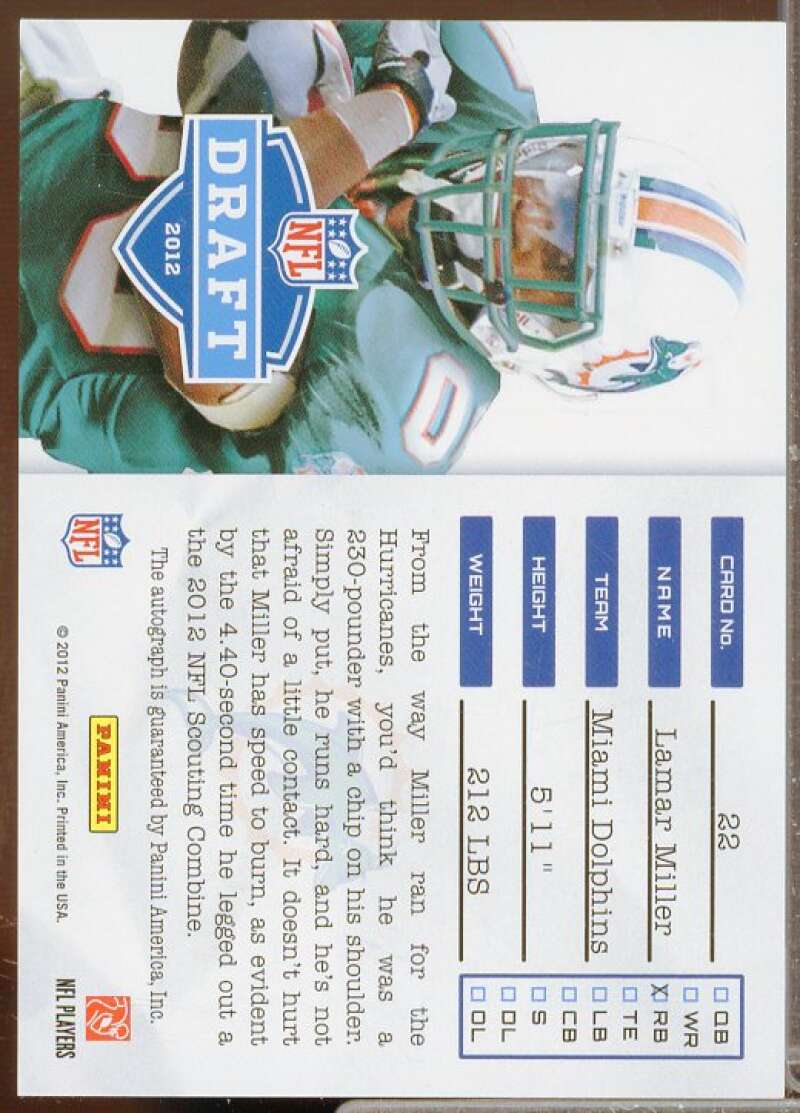 Lamar Miller Rookie Card 2012 Prestige NFL Draft Tickets Autographs #22  Image 2