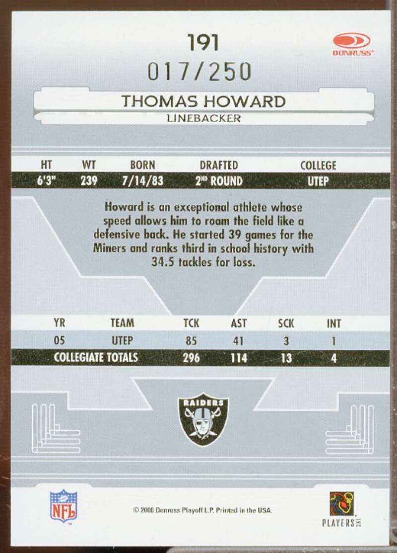 Thomas Howard Rookie 2006 Leaf Certified Materials Mirror Red Signatures #191  Image 2