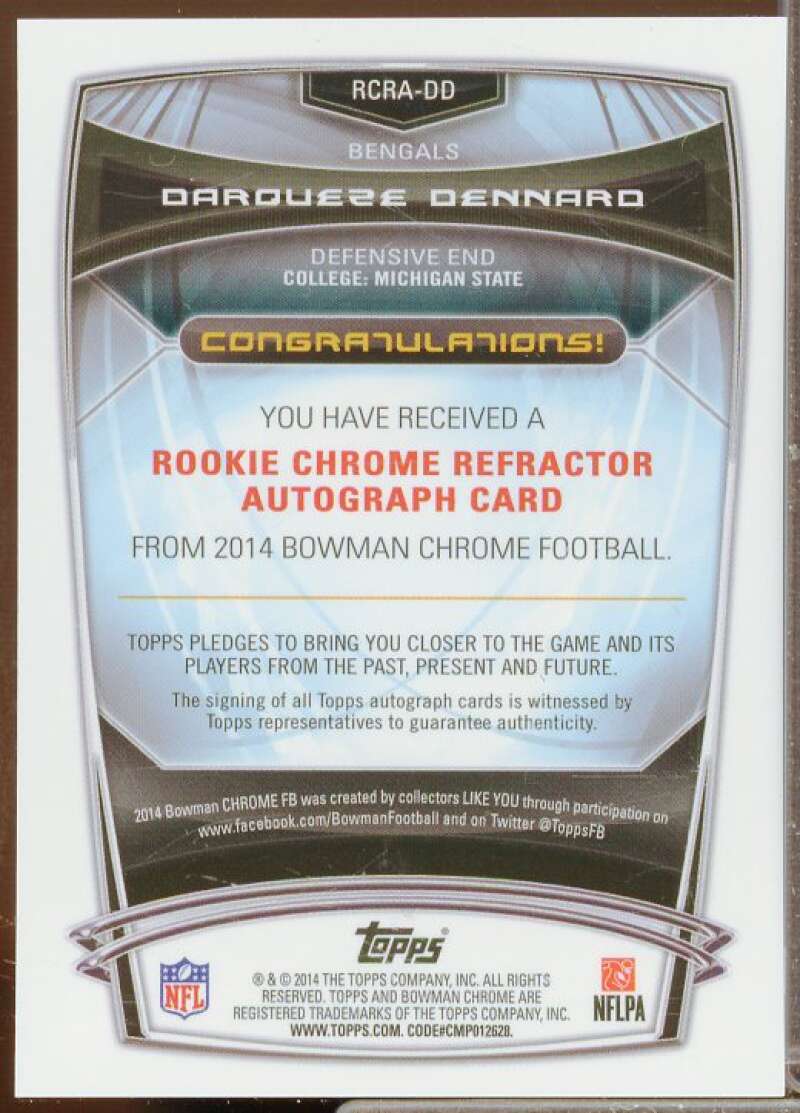 Darqueze Dennard 2014 Bowman Chrome Rookie Autographs Blue Refractors #RCRADD  Image 2