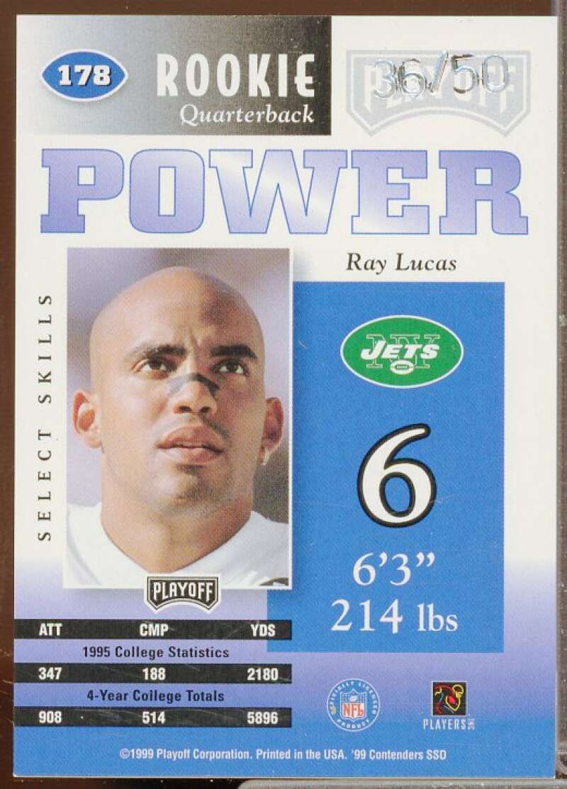 Ray Lucas Rookie Card 1999 Playoff Contenders SSD Power Blue #178B  Image 2