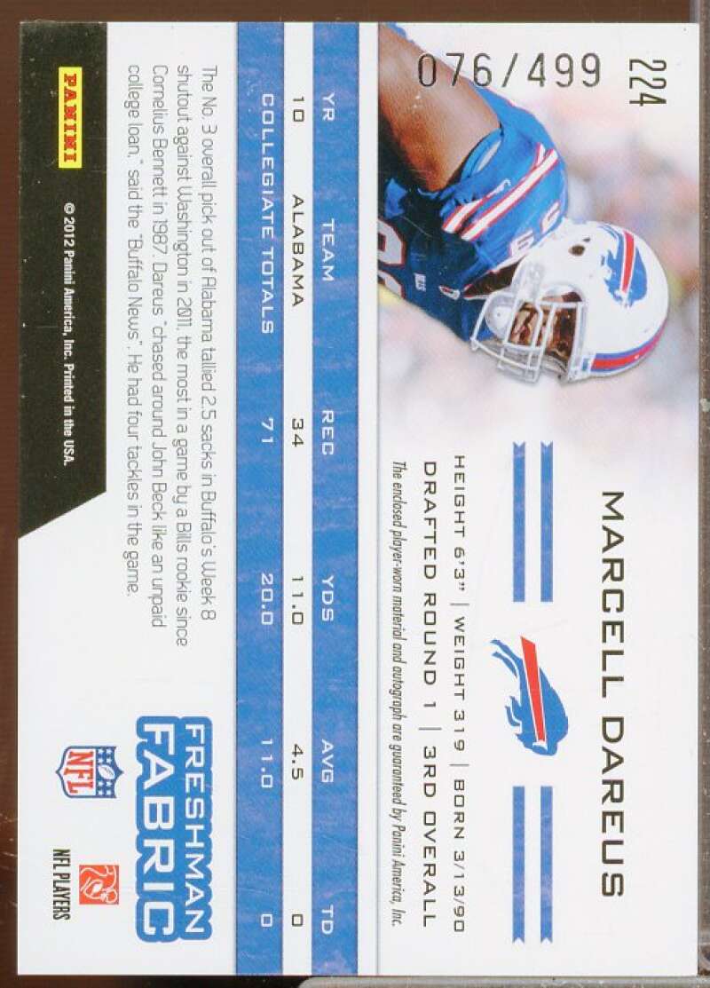 Marcell Dareus JSY AU/499 Rookie Card 2011 Totally Certified #224  Image 2