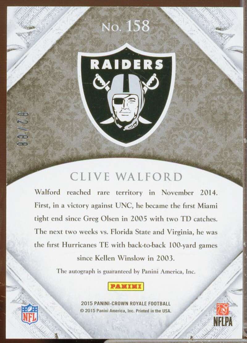 Clive Walford AU/88 Rookie Card 2015 Crown Royale Retail Jersey Number #158  Image 2