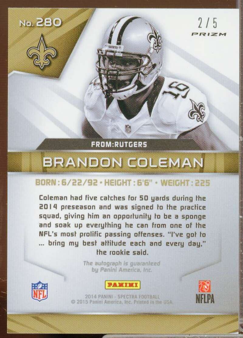 Brandon Coleman AU Rookie Card 2014 Panini Spectra Prizms Black #280  Image 2