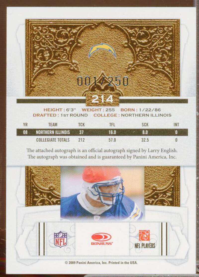 Larry English/250 Rookie 2009 Donruss Classics Significant Signatures Gold #214  Image 2