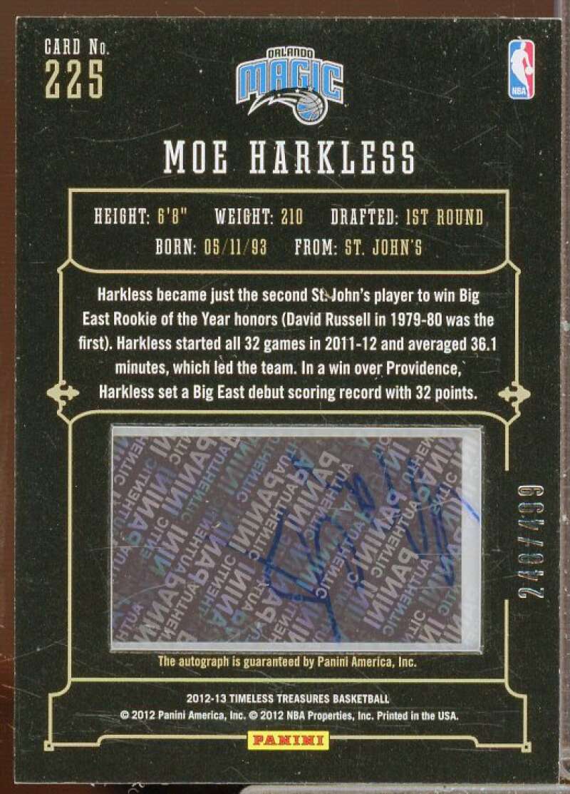 Maurice Harkless AU/499 Rookie Card 2012-13 Timeless Treasures #225  Image 2