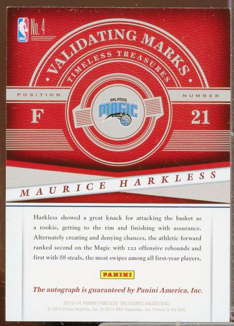 Maurice Harkless/99 Rookie 2013-14 Timeless Treasures Validating Marks Ruby #4  Image 2