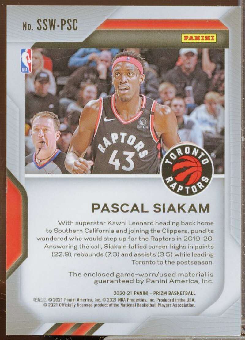 Pascal Siakam Card 2020-21 Panini Prizm Sensational Swatches #46  Image 2