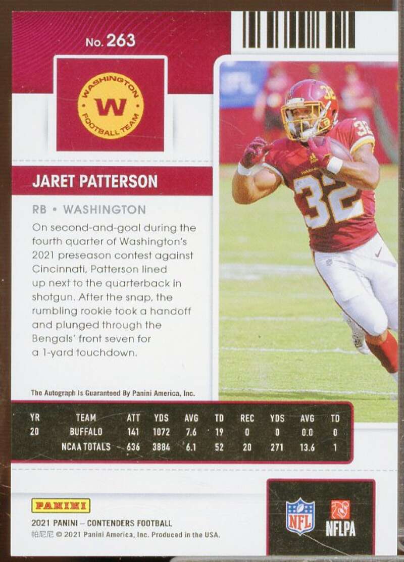 Jaret Patterson AU Rookie Card 2021 Panini Contenders Playoff Ticket #263A  Image 2