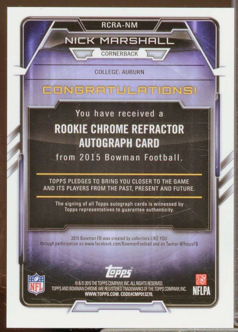 Nick Marshall Rookie 2015 Bowman Chrome Rookie Autographs Refractors #RCRANM  Image 2