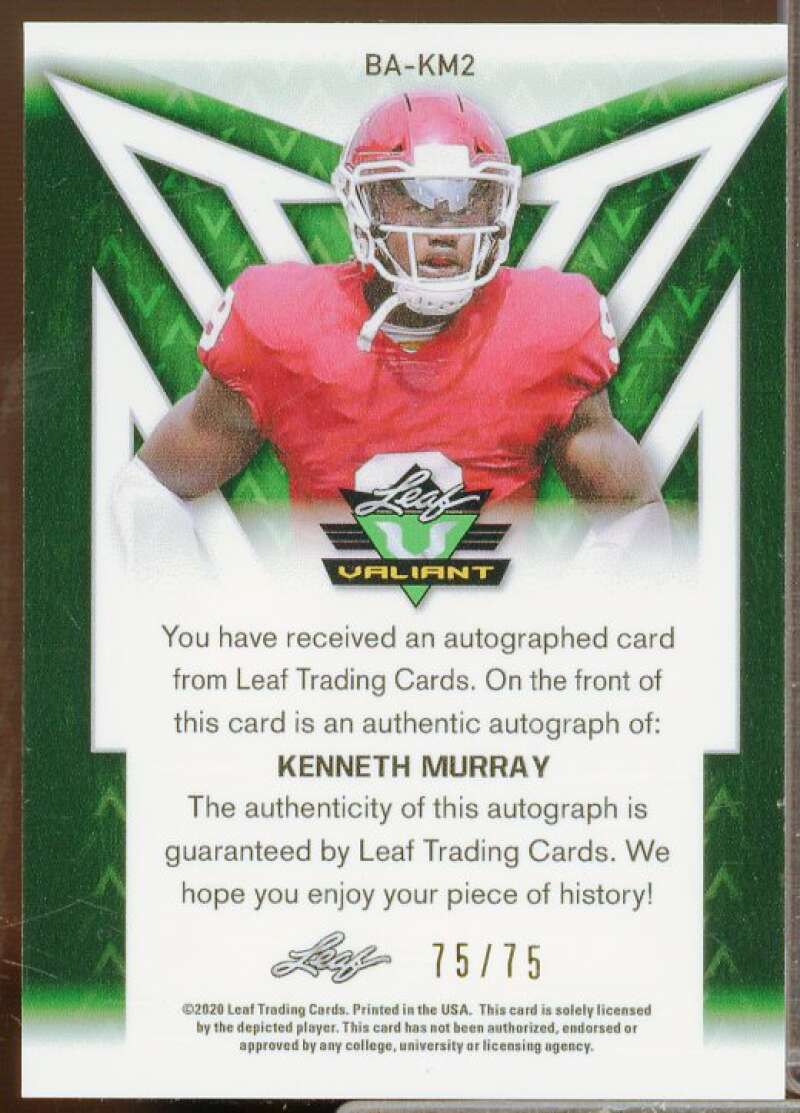 Kenneth Murray Rookie Card 2020 Leaf Valiant Green #BAKM2  Image 2