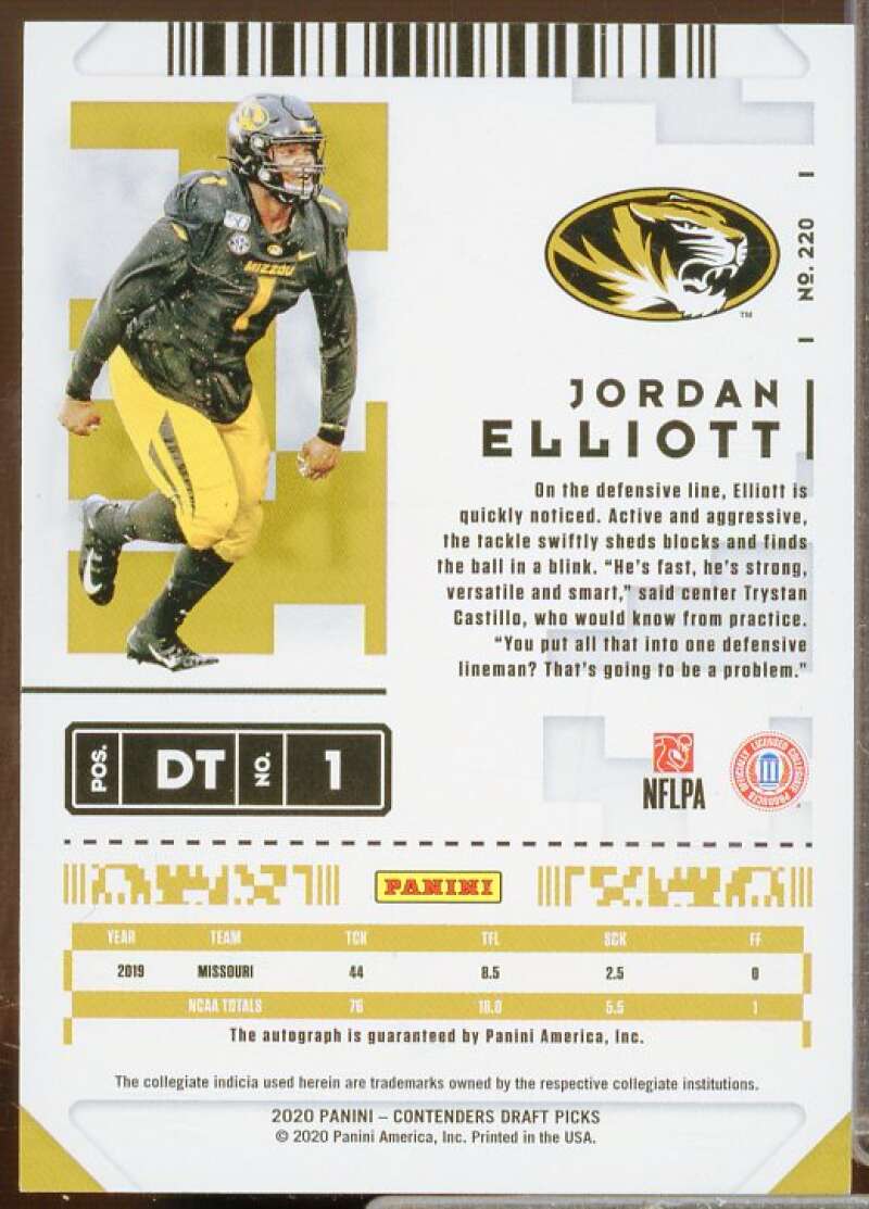 Jordan Elliott AU Rookie 2020 Panini Contenders Draft Picks Bowl Ticket #220  Image 2