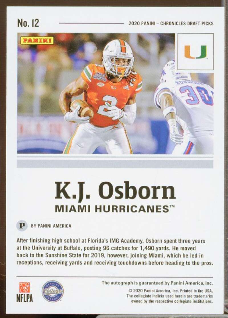 K.J. Osborn Rookie Card 2020 Panini Chronicles Draft Picks Signatures #12  Image 2