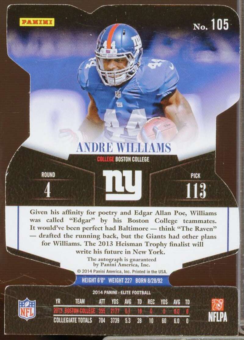 Andre Williams AU/49 Rookie Card 2014 Elite Status Red #105  Image 2